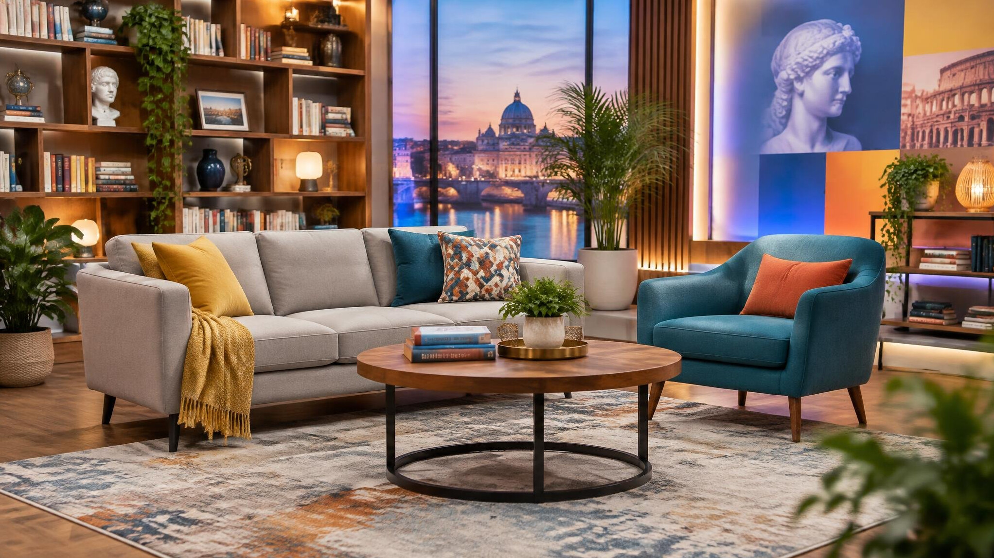 Colorful television studio set prepared for a culture show segment