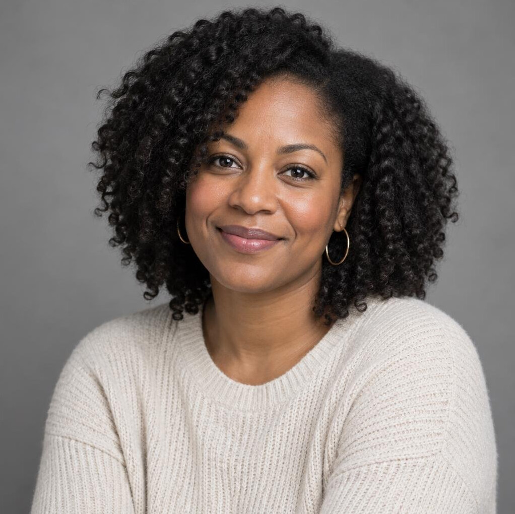 Portrait of a woman lighting designer with curly hair