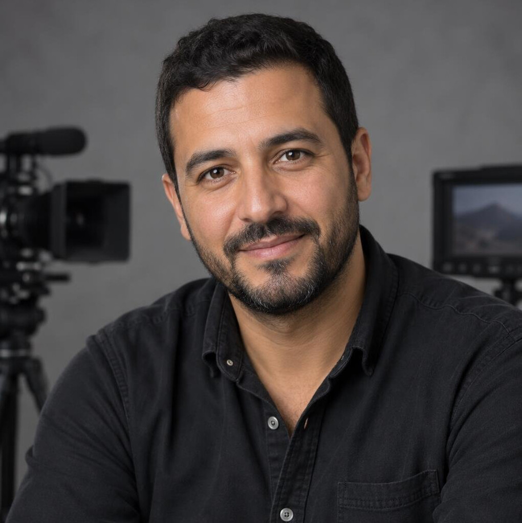 Portrait of a man television director with short beard