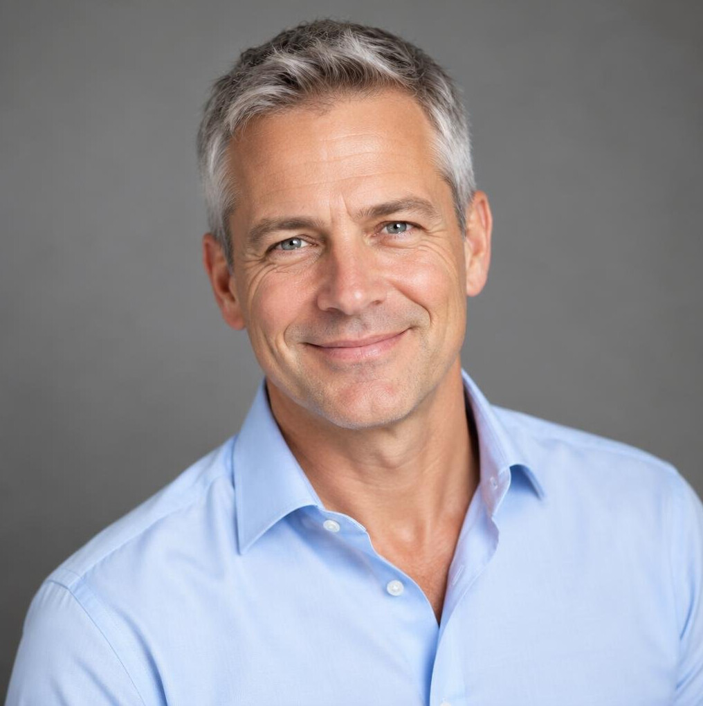 Portrait of a man stage presenter coach in a shirt